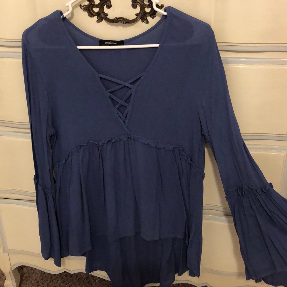 Royal blue belle sleeve top